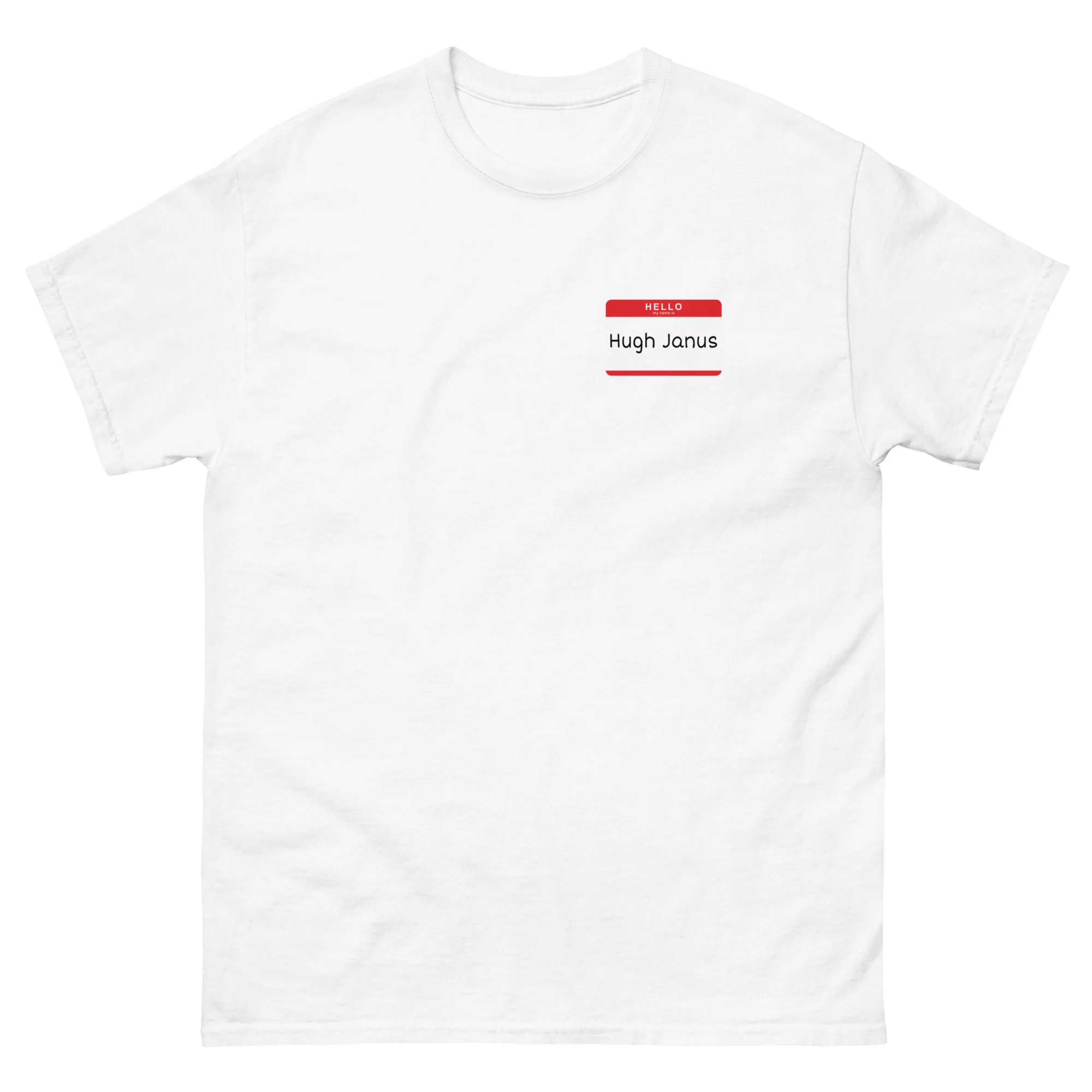 Hugh Janus Name Tag T-Shirt - Image 5